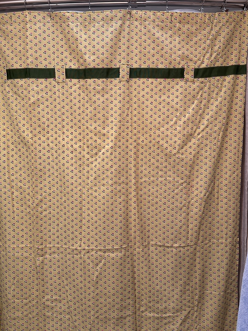 Waverly cottage core yellow and green cotton ditsy floral banded shower curtain